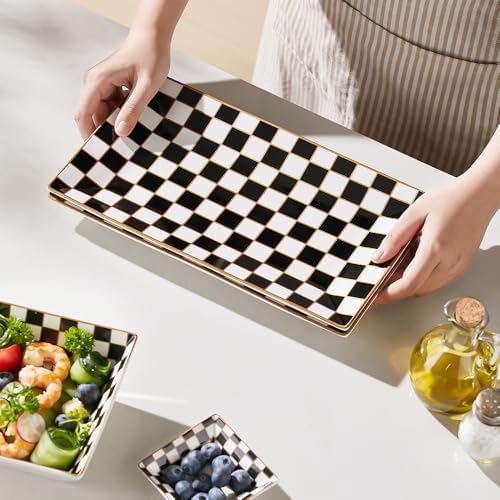 Checker Black and White 12-inch Rectangle Serving Platters Set of 3 for Party, Wedding and Entertaining, alternate view 2