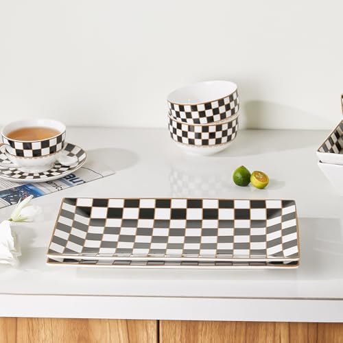 Checker Black and White 12-inch Rectangle Serving Platters Set of 3 for Party, Wedding and Entertaining, alternate view 4