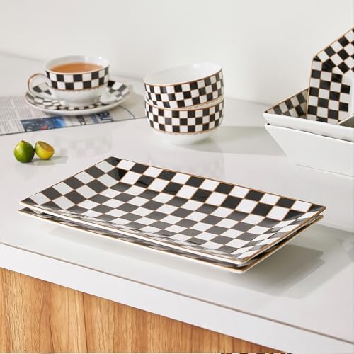 Checker Black and White 12-inch Rectangle Serving Platters Set of 3 for Party, Wedding and Entertaining, alternate view 5