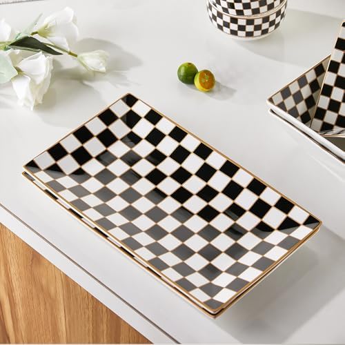 Checker Black and White 12-inch Rectangle Serving Platters Set of 3 for Party, Wedding and Entertaining, alternate view 6