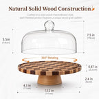 Checkerboard Wood Cake Stand with Glass Dome Lid, 12 Inch Round Rotating in Checkered, alternate view 3