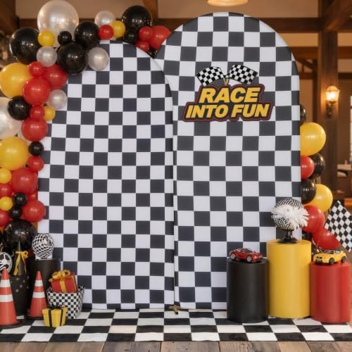 Checkered Arch Backdrop Cover Set, 7.2FT & 6FT Black and White Wrinkle-Free Spandex Arch Covers for Birthday, alternate view