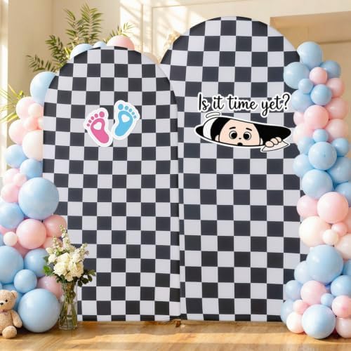 Checkered Arch Backdrop Cover Set, 7.2FT & 6FT Black and White Wrinkle-Free Spandex Arch Covers for Birthday, alternate view