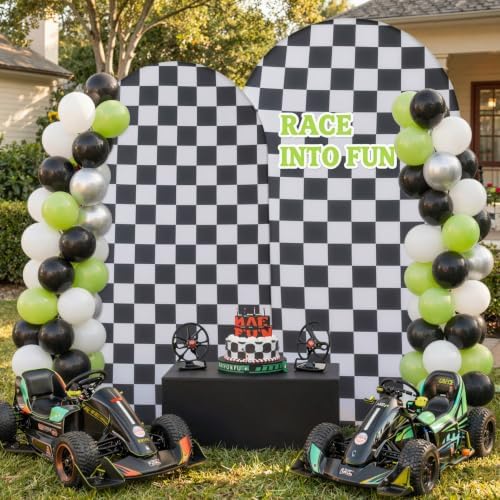 Checkered Arch Backdrop Cover Set, 7.2FT & 6FT Black and White Wrinkle-Free Spandex Arch Covers for Birthday, alternate view