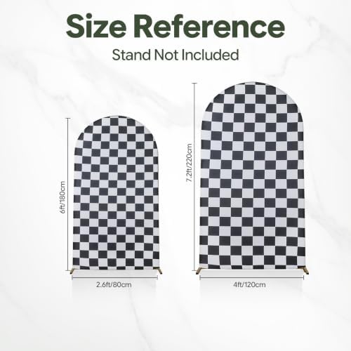 Checkered Arch Backdrop Cover Set, 7.2FT & 6FT Black and White Wrinkle-Free Spandex Arch Covers for Birthday, alternate view