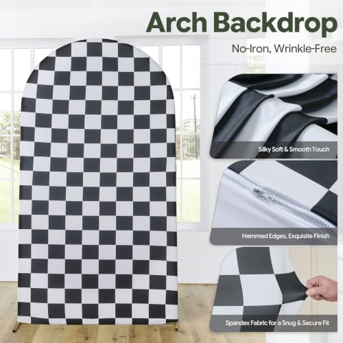 Checkered Arch Backdrop Cover Set, 7.2FT & 6FT Black and White Wrinkle-Free Spandex Arch Covers for Birthday, alternate view