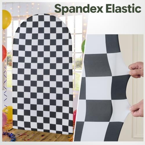 Checkered Arch Backdrop Cover Set, 7.2FT & 6FT Black and White Wrinkle-Free Spandex Arch Covers for Birthday, alternate view