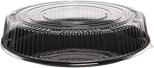 CheckMate Plastic Round Catering Tray and Dome Lid Combo, Clear/Black, 18-Inch (25-Count)