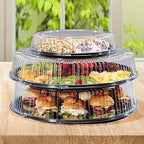 CheckMate Plastic Round Catering Tray and Dome Lid Combo, Clear/Black, 18-Inch (25-Count), alternate view 2