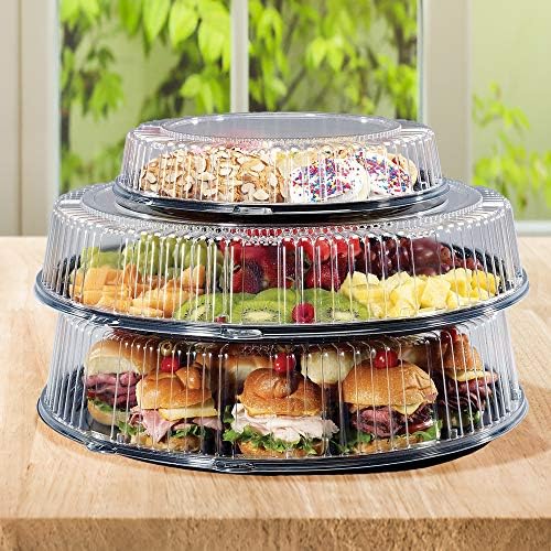 CheckMate Plastic Round Catering Tray and Dome Lid Combo, Clear/Black, 18-Inch (25-Count), alternate view 2