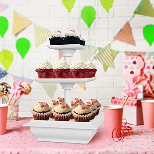 Chef Buddy 3-Tier Square Cupcake Stand, White, 10" x 12.5" in White, alternate view 2