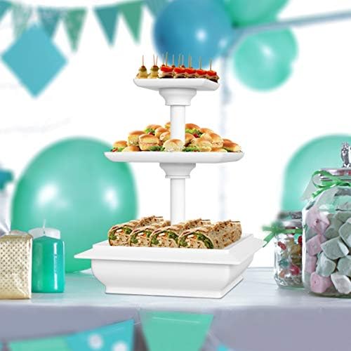 Chef Buddy 3-Tier Square Cupcake Stand, White, 10" x 12.5" in White, alternate view 6