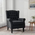Chenille Wingback Accent Chair, Tufted High Back Armchair, Black Blue