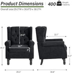 Chenille Wingback Accent Chair, Tufted High Back Armchair, Black Blue, alternate view 2