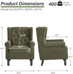 Chenille Wingback Accent Chair, Tufted High Back Armchair, Green in Green, alternate view 2