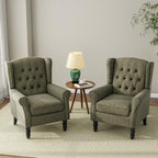 Chenille Wingback Accent Chair, Tufted High Back Armchair, Green in Green, alternate view 5