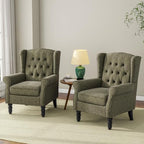 Chenille Wingback Accent Chair, Tufted High Back Armchair, Green in Green, alternate view 7