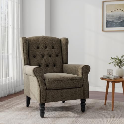Chenille Wingback Accent Chair, Tufted High Back Armchair, Taupe