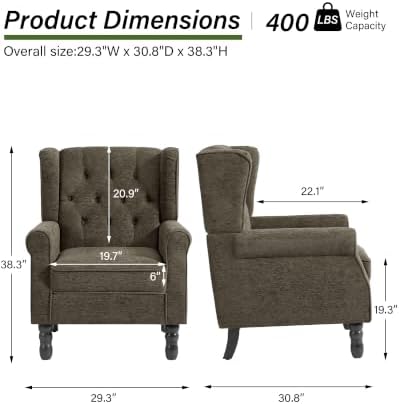 Chenille Wingback Accent Chair, Tufted High Back Armchair, Taupe, alternate view 2