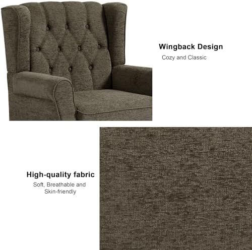 Chenille Wingback Accent Chair, Tufted High Back Armchair, Taupe, alternate view 3