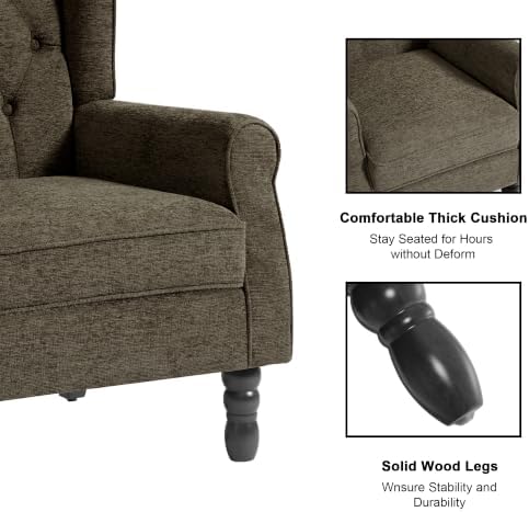 Chenille Wingback Accent Chair, Tufted High Back Armchair, Taupe, alternate view 4