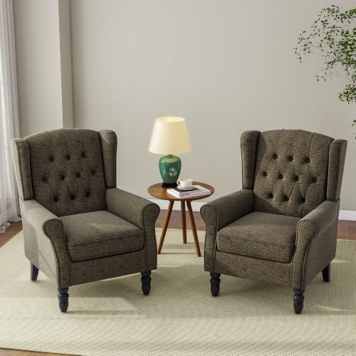 Chenille Wingback Accent Chair, Tufted High Back Armchair, Taupe, alternate view 5