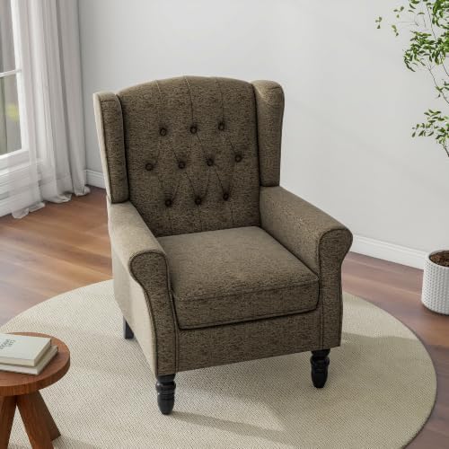 Chenille Wingback Accent Chair, Tufted High Back Armchair, Taupe, alternate view 6