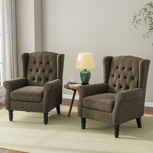 Chenille Wingback Accent Chair, Tufted High Back Armchair, Taupe, alternate view 7