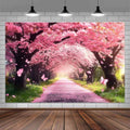 Cherry Blossom Flowers Backdrop for Photography, Spring Scenery Cherry Blossom Pink Butterflies Wedding Bridal