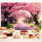 Cherry Blossom Flowers Backdrop for Photography, Spring Scenery Cherry Blossom Pink Butterflies Wedding Bridal, alternate