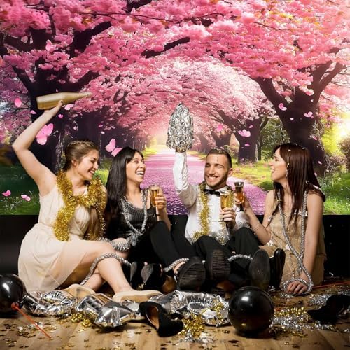 Cherry Blossom Flowers Backdrop for Photography, Spring Scenery Cherry Blossom Pink Butterflies Wedding Bridal, alternate