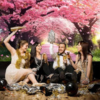 Cherry Blossom Flowers Backdrop for Photography, Spring Scenery Cherry Blossom Pink Butterflies Wedding Bridal, alternate
