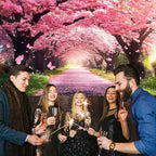 Cherry Blossom Flowers Backdrop for Photography, Spring Scenery Cherry Blossom Pink Butterflies Wedding Bridal, alternate