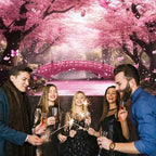 Cherry Blossom Flowers Backdrop for Photography, Spring Scenery Cherry Blossom River Bridge Garden Nature, alternate view 4