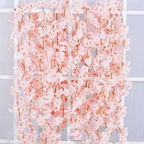 Cherry Blossom Garland 2 Pack, 5.9Ft Fake Cherry Flower Vines Silk Hanging Floral Garland, Artificial Pink, alternate view 3