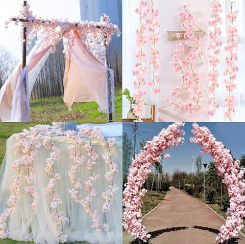 Cherry Blossom Garland 2 Pack, 5.9Ft Fake Cherry Flower Vines Silk Hanging Floral Garland, Artificial Pink, alternate view 6