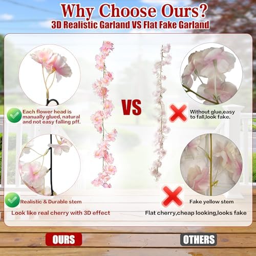 Cherry Blossom Garland Artificial Cherry Flower Vines 10 Pack Hanging Silk Flowers Garland for Home Wedding, alternate view 5