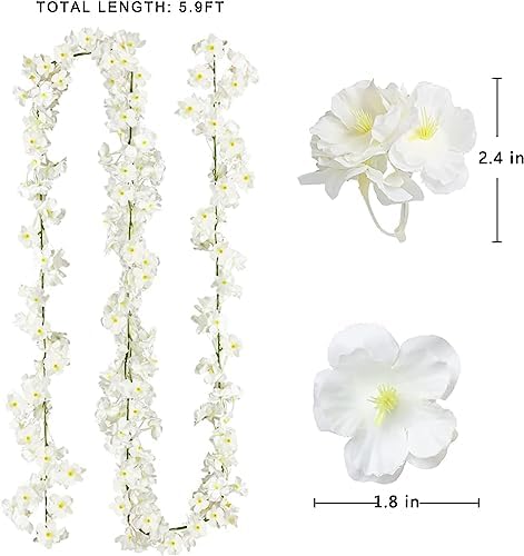 Cherry Blossom Garland Artificial Cherry Flower Vines 4 Pack Hanging Silk Flowers Garland for Home Wedding, alternate view 3