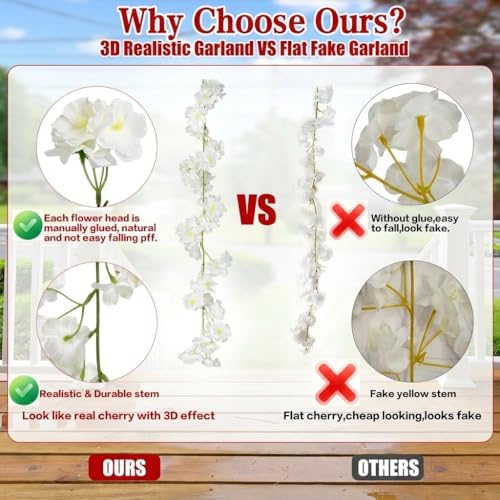 Cherry Blossom Garland Artificial Cherry Flower Vines 4 Pack Hanging Silk Flowers Garland for Home Wedding, alternate view 5