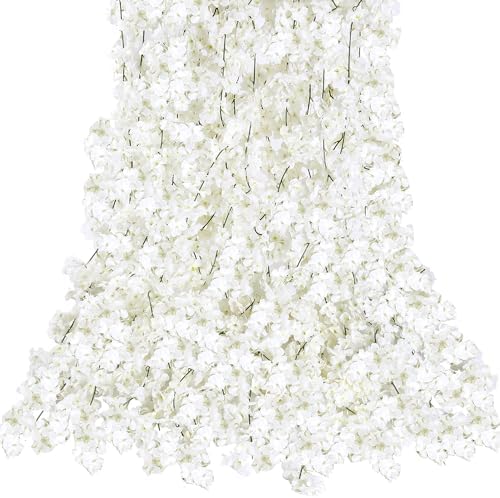 Cherry Blossom Garland Artificial Cherry Flower Vines 6 Pack Hanging Silk Flowers Garland for Home Wedding