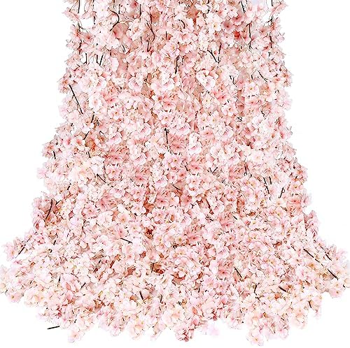 Cherry Blossom Garland Artificial Cherry Flower Vines 8 Pack Hanging Silk Flowers Garland for Home Wedding