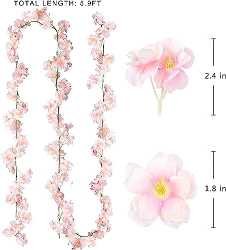 Cherry Blossom Garland Artificial Cherry Flower Vines 8 Pack Hanging Silk Flowers Garland for Home Wedding, alternate view 3