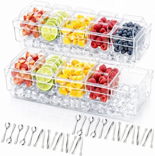 Chilled Condiment Caddy with Stainless Steel Spoons & Tongs, 2 Pcs in Transparent