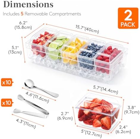 Chilled Condiment Caddy with Stainless Steel Spoons & Tongs, 2 Pcs in Transparent, alternate view 2