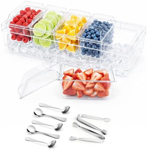 Chilled Condiment Caddy with Stainless Steel Spoons & Tongs