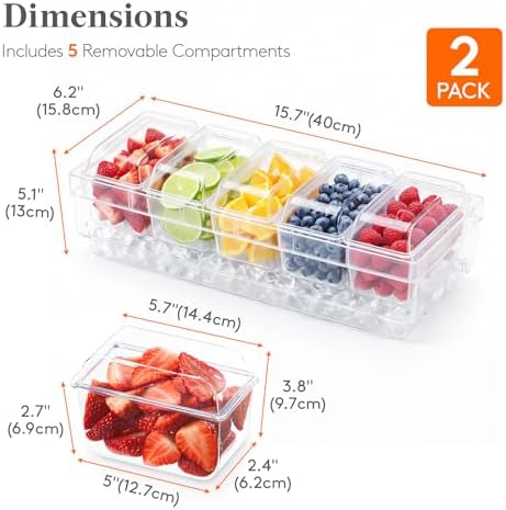 Chilled Condiment Container 2Pcs, Individual Lids & Handle Design in 15.7''L x 6.2''W x 5.1''H in Transparent, alternate view