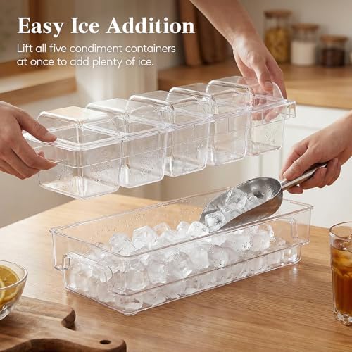 Chilled Condiment Container 2Pcs, Individual Lids & Handle Design in 15.7''L x 6.2''W x 5.1''H in Transparent, alternate view