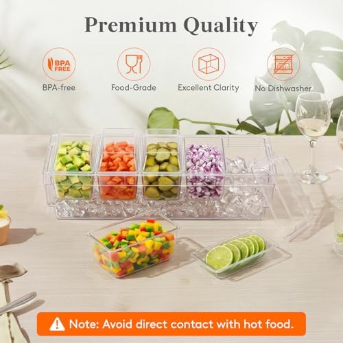 Chilled Condiment Container 2Pcs, Individual Lids & Handle Design in 15.7''L x 6.2''W x 5.1''H in Transparent, alternate view