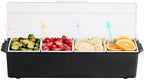 Chilled Condiment Server, 4 Compartment Ice Cooled Condiment Serving Container, Chilled Garnish Tray Bar Caddy