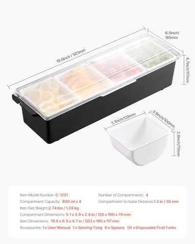 Chilled Condiment Server, 4 Compartment Ice Cooled Condiment Serving Container, Chilled Garnish Tray Bar Caddy, alternate
